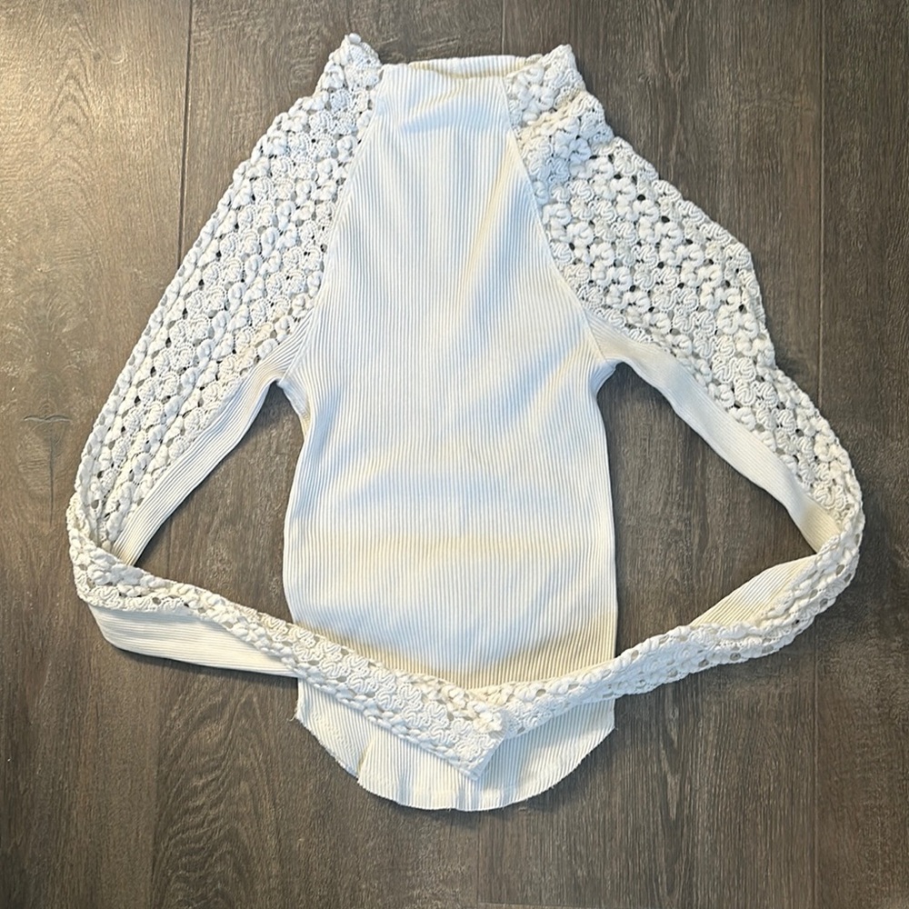 Free People White Crochet long Sleeve Women's Top small